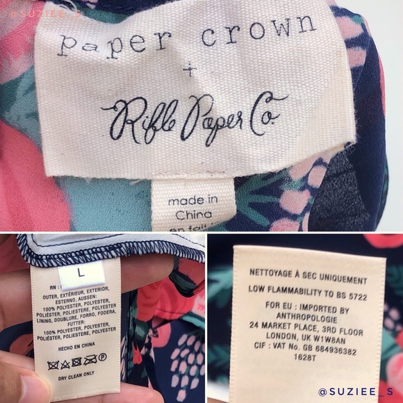 Paper Crown X Rifle Paper Co. Floral Spanish Rose Print Aster Tie Neck Top L - Picture 9 of 12